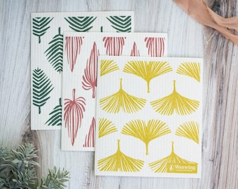 Swedish dishcloth assorted 3 pack, reusable paper towels, eco friendly kitchen, zero waste home decor, gingko leaf, mother's day gift