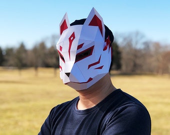 Korai no Kitsune Mask | Traditional Nine-tailed Fox Mask | Full Face Mask - DIY papercraft PDF template