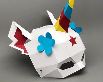 Máscara de unicornio / Máscara de media cara Re'em - Manualidad de papel (Descarga de plantilla PDF)
