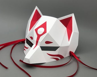 Kitsune Mask | Demon Fox Mask | Half Face Mask - DIY papercraft PDF template