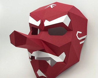 Máscara completa Daitengu / Hanataka Tengu - Manualidades en papel DIY (descarga de plantilla PDF)