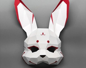 Moon Rabbit / Half Face Mask - Plantillas PDF de manualidades en papel DIY