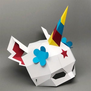 Unicorn Mask | Re'em Half Face Mask - DIY papercraft PDF template