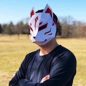 Máscara Korai no Kitsune | Máscara Tradicional de Raposa de Nove Caudas | Máscara facial completa - modelo PDF de artesanato em papel DIY
