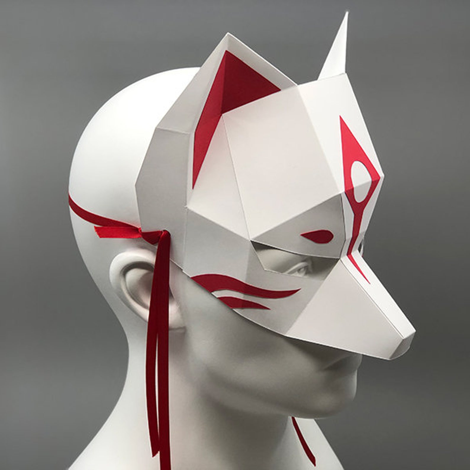 Kitsune Half Face Mask Demon Fox DIY papercraft template Etsy