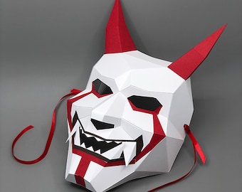 Oni - Demon Mask | Hannya Full Face Mask - DIY papercraft PDF template