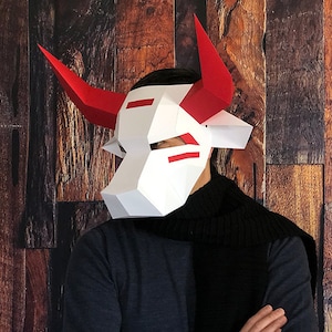 Ushi-Oni - Yokai Bull Mask | Ox Full Face Mask | 3D Low Poly DIY papercraft PDF template