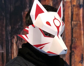 Kitsune Maske | Dämon Fuchs Maske | Vollgesichtsmaske - DIY Papercraft PDF Vorlage