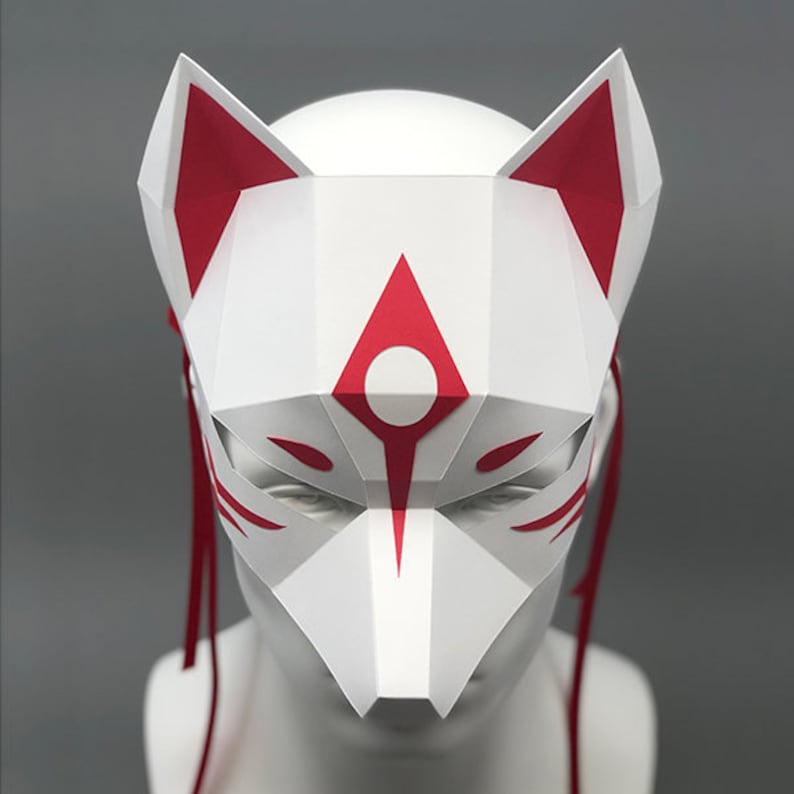 Kitsune Half Face Mask Demon Fox DIY papercraft template Etsy