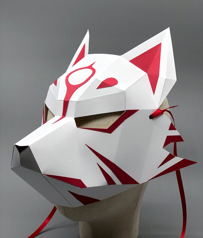 Kitsune Full Face Mask Demon Fox DIY papercraft template Etsy