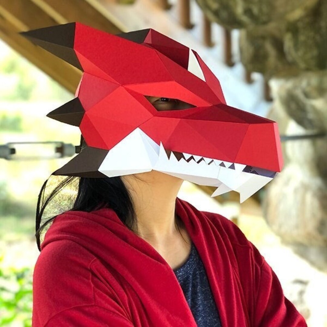 Tatsu Dragon Head Mask DIY Halloween Costume Papercraft PDF Template Etsy