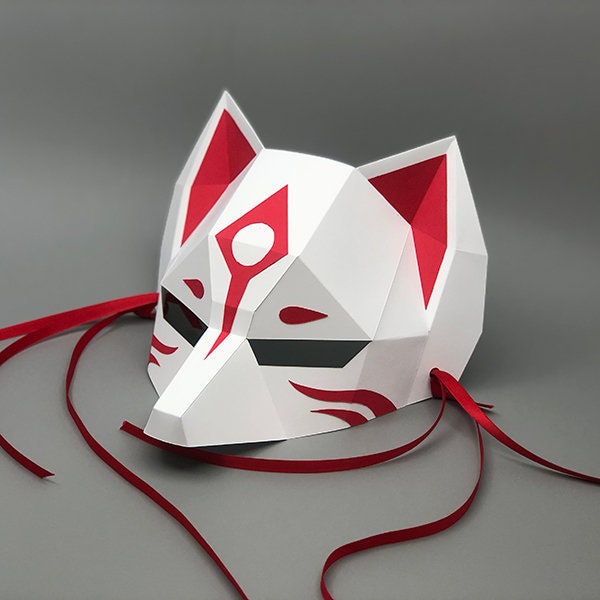 Kitsune Half Face Mask Demon Fox DIY papercraft template Etsy