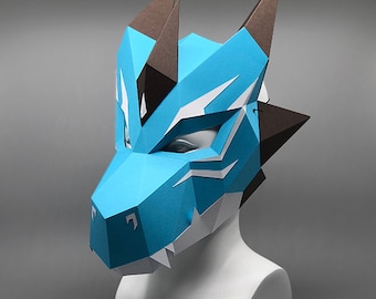 Azure Dragon | Moving Jaw Mask - 2 Styles DIY papercraft PDF templates