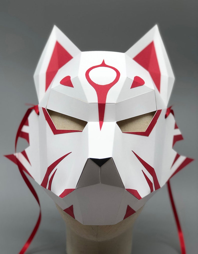 Kitsune Full Face Mask Demon Fox DIY papercraft template Etsy