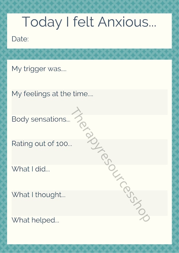 Today I Felt Anxious PDF Printable Worksheet Counselling