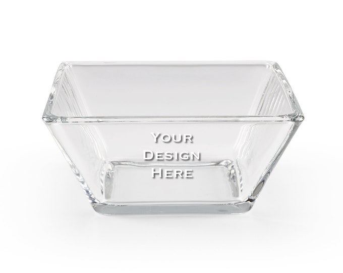 Custom Etched Square Glass Bowl. Personalized Bowl. Small and Large