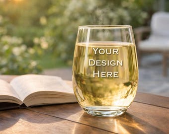 Custom Etched Stemless Wine Glass, Personalized Gift, Wedding Favor