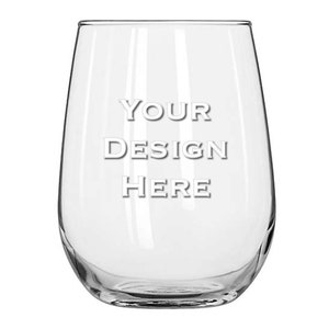 Custom Etched Stemless Wine Glass. Personalized Wine Glass. Small and Large Orders. Gift / Wedding Favor / Bridesmaid
