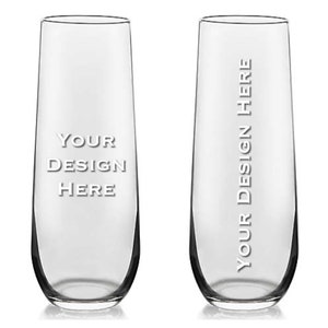 Custom Etched Stemless Champagne Flute. Personalized Champagne Flute. Small and Large Orders. Gift / Wedding Favor / Bridesmaid