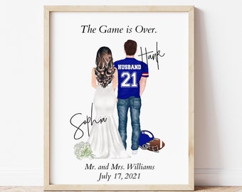 Impresión personalizada, impresión de boda, regalo de boda, marido y mujer, impresión de fútbol, boda de fútbol, boda