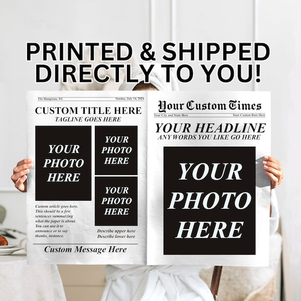 Custom Printed and Shipped Newspaper, Custom Newspaper, Birthday, New Business, Baby, Wedding, Retirement, Anniversary