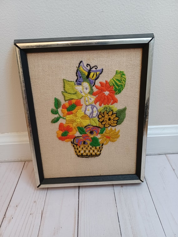 Vintage 1960s Needlepoint Framed Art Boho Decor Needlepoint Etsy