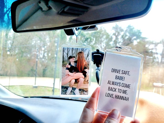 HUGE Hanging Car Double Sided Message and Photo Rearview Mirror Picture Acrylic Custom Photo Gift Boyfriend Gift Girlfriend Gift