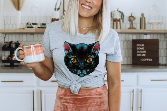 Halloween cat top shirt womens
