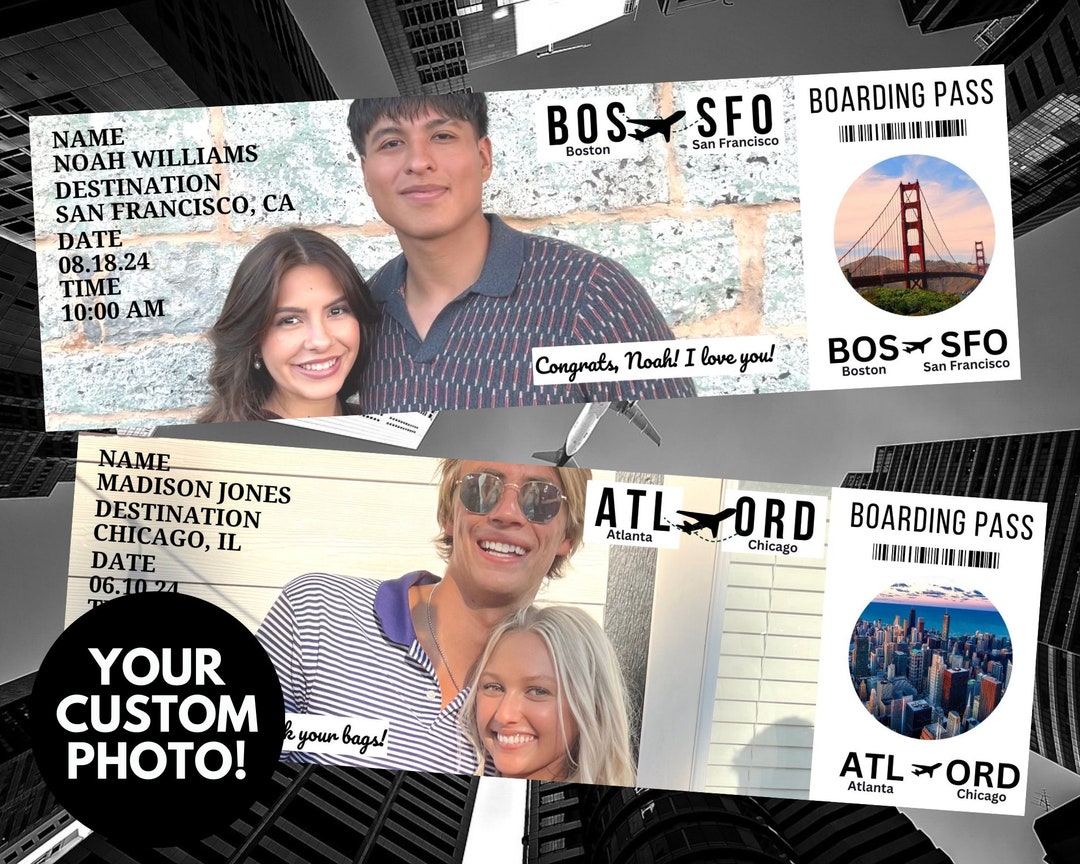 Your Photo Souvenir Boarding Pass Ticket , Laminated Custom Souvenir