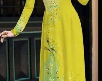 {No 256}ベトナムアオザイ(Áo dài Việt Nam) Áo dài lụa màu xanh| Pre made ao dai Viet Nam| Vietnamese