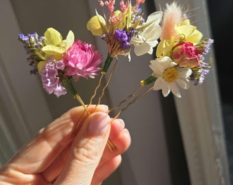 Wildflower Colourful Hair Pins for Brides, Dried Flower Bridal Hair Accessories, Boho Wedding Hair Pins