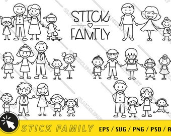 Stick Family SVG | Trzymaj ludzi SVG | Przyklej datęi | Stick Figures SVG | Chłopiec Clipart | Dziewczyna Png | Dzieci Svg | Grafika liniowa