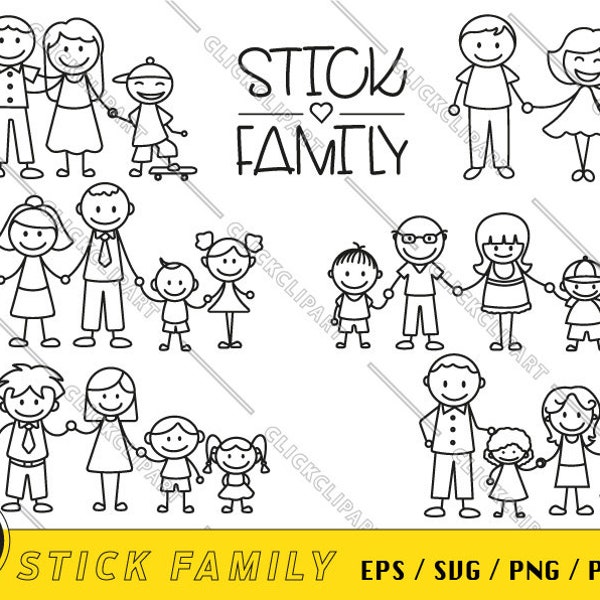 Stick Family SVG | Stick People SVG | Stickdatei | Stick Figures Svg | Boy Clipart | Girl Png | Kids Svg | Line Art | Svg Files for Cricut