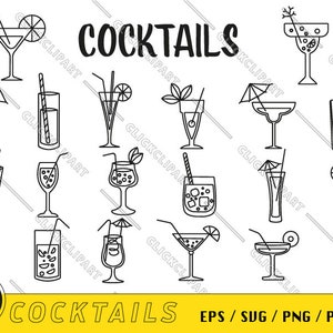 Cocktail SVG | Drinks PNG | Cocktails Clipart | Alcohol Drinks | Cut File | Print File | Doodle Icons | Line Art | Svg Files for Cricut