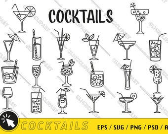 Cocktail Line Art SVG | Doodle Drink Clipart (Cut File)