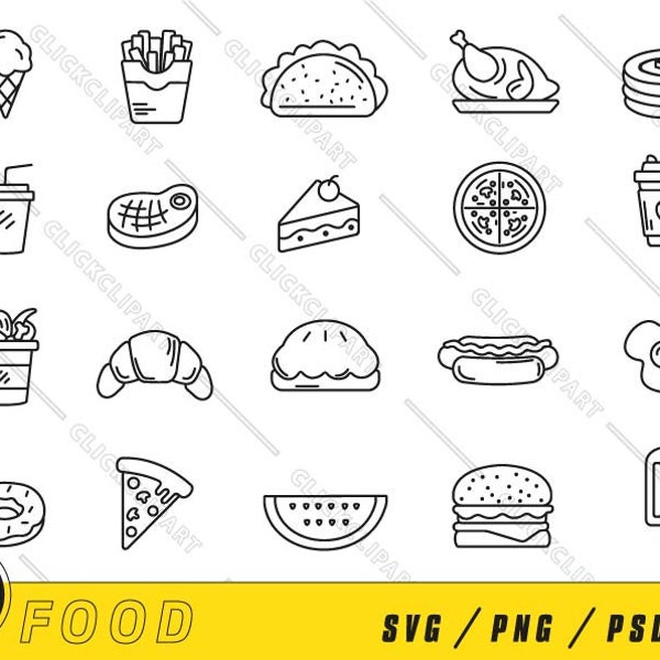 Alimentos SVG | Linda comida SVG | comida rápida | Iconos del garabato | Archivo Svg | dona SVG | Pizza Svg | Hamburguesa Svg | Arte lineal