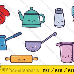 Ustensiles de cuisine SVG | MIGNON Kawaii PNG | Bundle Svg de cuisine | Outils de cuisine | Fichiers mignons | Téléchargement numérique