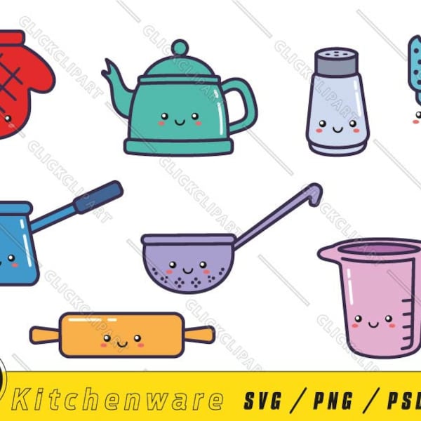 Utensilios de cocina SVG | LINDO Kawaii PNG | Paquete de Svg de cocina | Utensilios de cocina | Archivos lindos | Descarga digital | Archivo