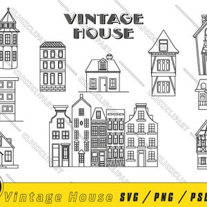 Casa SVG | Casa PNG | Clipart della casa | Contorno | Annata | retrò | Fagotto | Linea arte | scarabocchio | Taglia file | File SVG