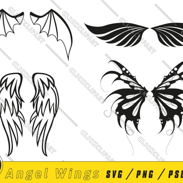 Ailes d'ange SVG | Ailes d'ange PNG | Silhouette | Anges | Clipart ange | Ensemble SVG | Couper des fichiers | Clipart | logo