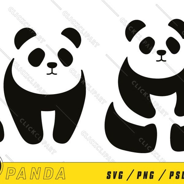 Panda Clipart | Panda Silhouette SVG | Panda PNG | Dessins Svg Panda | Ours Panda Svg | Svg animaux | Svg amoureux des animaux | Fichiers