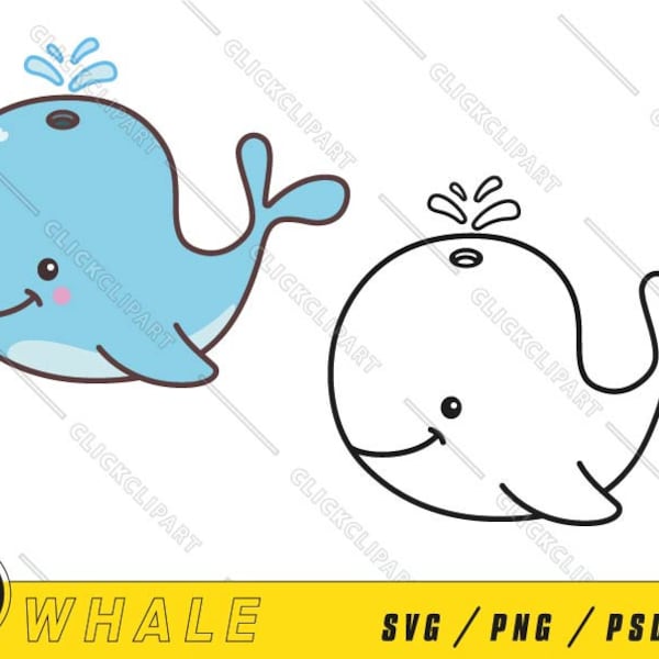 Cute Whale SVG | Baby Whale PNG | Whale Mascot SVG | Whale Clipart | Whale Svg Designs | Sea Animals Svg | Animal Lover Svg | Kawaii Clipart