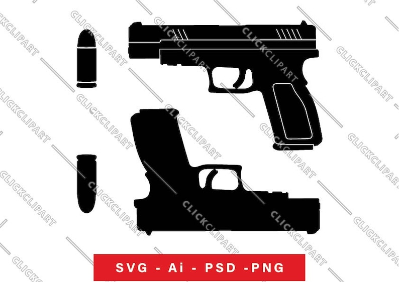 Gun Inlay Svg Pistols SVG Gun PNG Bullets Clipart Weapon SVG Ammo Vector Silhouette ...