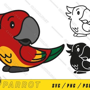 Papagaio fofo SVG | Papagaio PNG | Papagaio Clipart | Pássaro Svg | Animais de Safari Svg | Tropical Svg | Kawaii Svg | Linha Arte