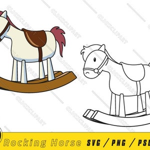 ロッキングホース SVG ベクターファイル | 子供のおもちゃのカットファイル | デジタルファイル | おもちゃのエンブレム クリップ アート | シルエット ロゴ | Cricut 用クリップ アート ファイル