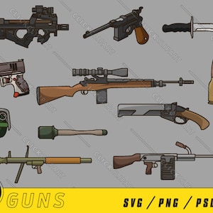 Pistolet SVG | Pistolet PNG | Svg militaire | Svg de l'armée | Clipart d'arme | Ensemble SVG | Arme de poing | Puce | Fusil de précision