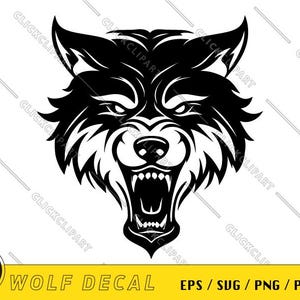 Testa di lupo SVG | Lupo PNG | Clipart di lupo | Animale selvatico Svg | Silhouette Svg | Logo dei cartoni animati | Taglia file | File SVG