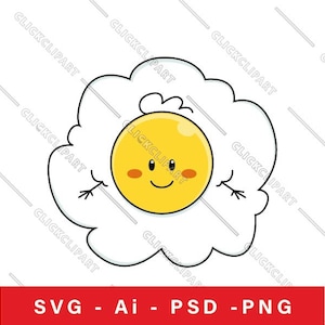 Oeuf frit SVG | Oeuf PNG | Clipart d'oeufs | Oeuf de dessin animé Kawaii | Petit-déjeuner | Oeufs brouillés | Couper des fichiers | Fichiers