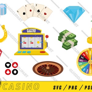 Casino SVG | Jeux de hasard PNG | SVG de Las Vegas | Clipart Casino | Dés | Cartes à jouer | Machine à sous | Tisonnier | Couper