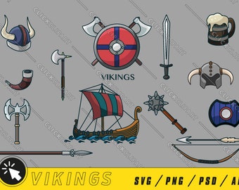 Viking Clipart SVG | Axe, Helmet, Ship (Digital Download)